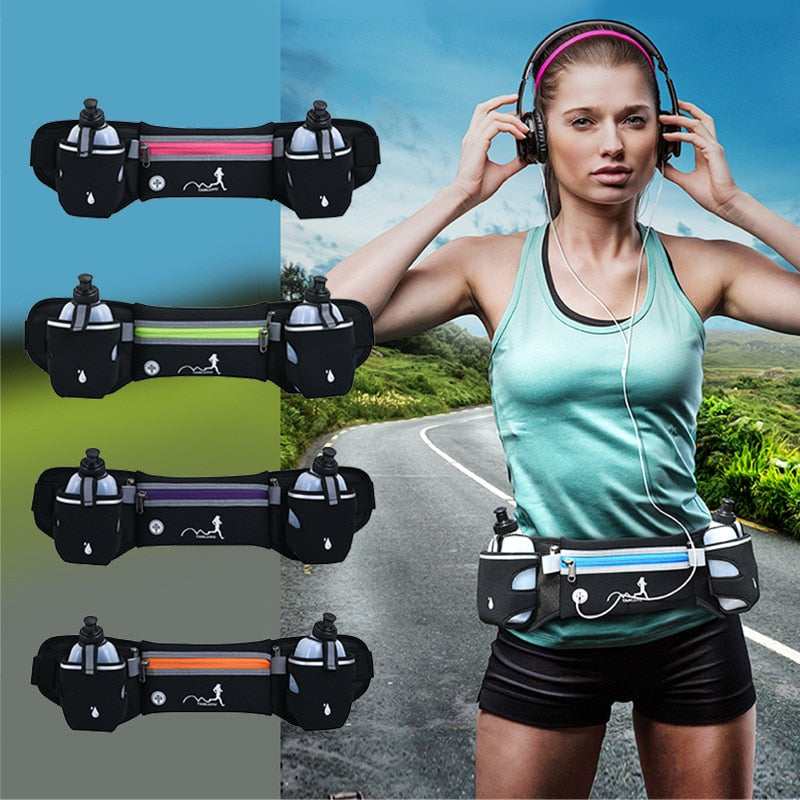 Running Hydration Belt Waist Bag with Water-Resistant Pockets and 2