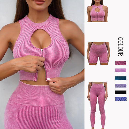 SEAMLESS YOGA SET SEXY CUTOUT ZIPPER