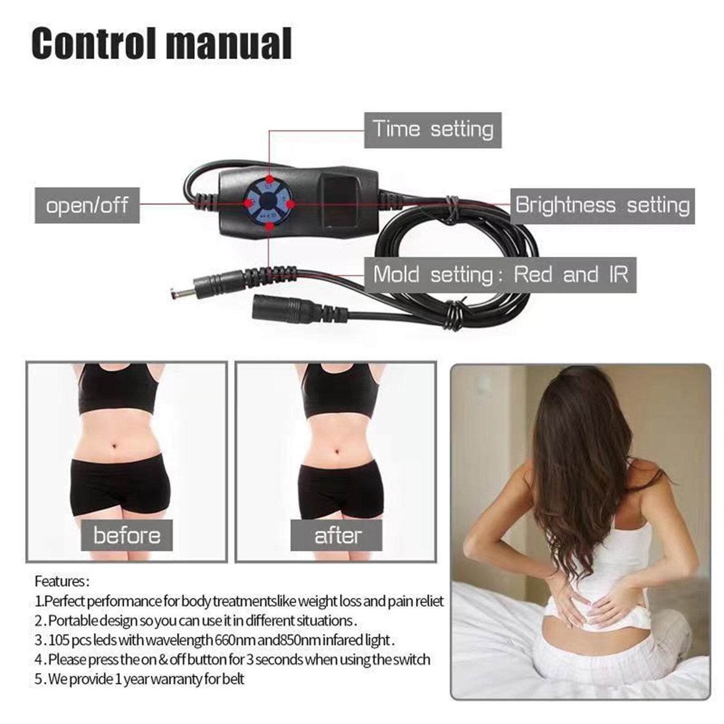 PORTABLE LED SLIMMING WAIST BELTS RED LIGHT INFRARED THERAPY BELT